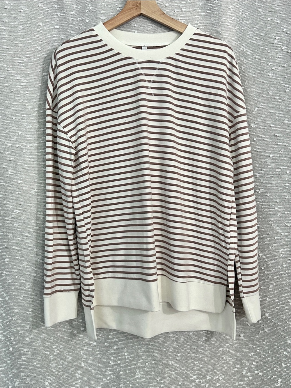 Women’s Striped Crewneck Shirt in Cream and Taupe